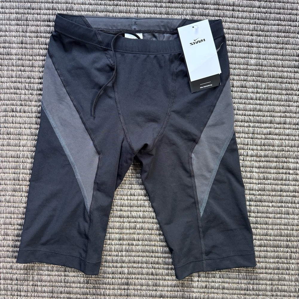 Nike Men's Hydrastrong Black Compression Swim with Gray Panels